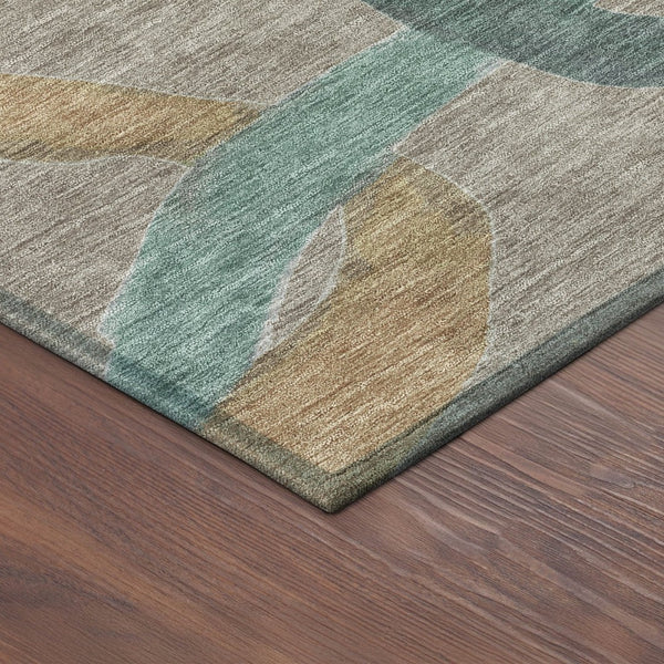 HomeRoots 8' Contemporary Taupe Blue & Copper Round Abstract Washable Rug for Indoor & Outdoor Spaces 690287