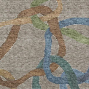 HomeRoots 8' X 10' Taupe Blue Copper Abstract Washable Area Rug - Stylish Indoor/Outdoor Design, Easy Care! 690288