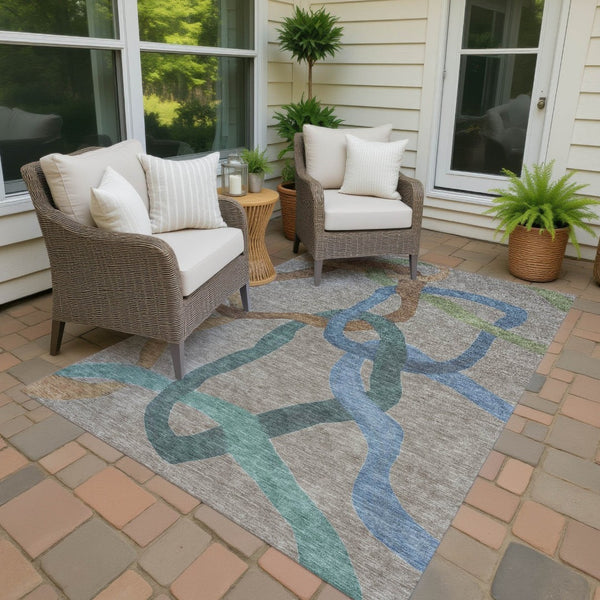 HomeRoots 8' X 10' Taupe Blue Copper Abstract Washable Area Rug - Stylish Indoor/Outdoor Design, Easy Care! 690288