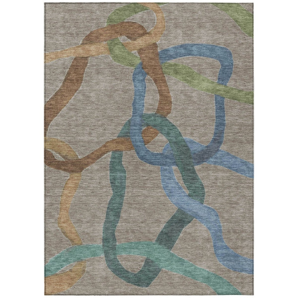 HomeRoots 8' X 10' Taupe Blue Copper Abstract Washable Area Rug - Stylish Indoor/Outdoor Design, Easy Care! 690288