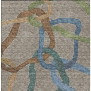 HomeRoots 9' Stylish Taupe Blue and Copper Abstract Rug - Washable, Durable for Indoor & Outdoor Use, 9' x 12' 690289