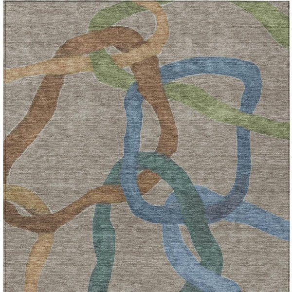 HomeRoots 9' Stylish Taupe Blue and Copper Abstract Rug - Washable, Durable for Indoor & Outdoor Use, 9' x 12' 690289