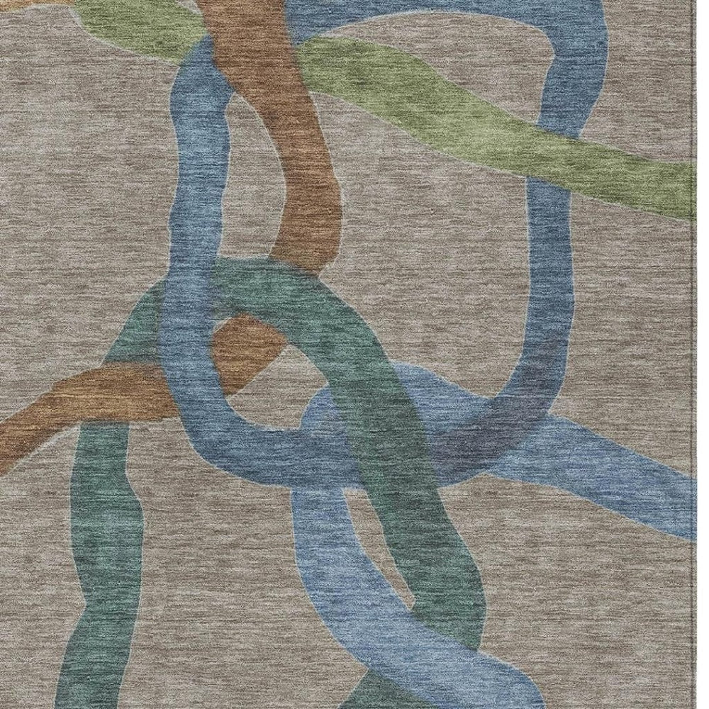 HomeRoots 10' Modern Abstract Washable Area Rug in Taupe Blue & Copper – Durable, Stylish for Indoors & Outdoors 690290