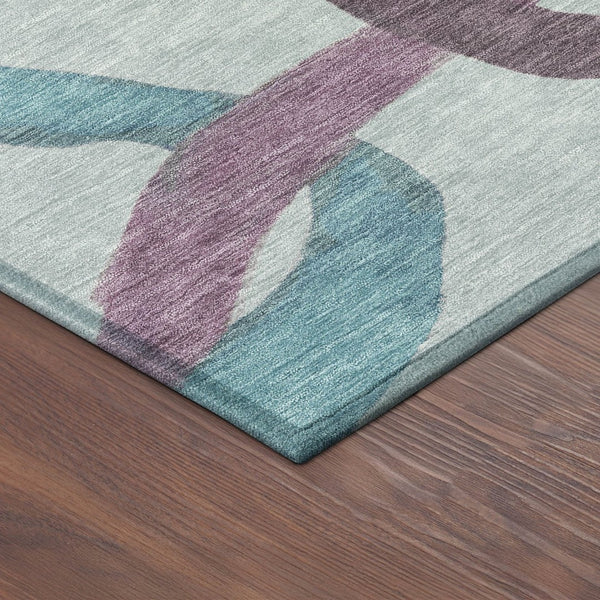 HomeRoots 8' Teal Blue Red & Mauve Round Abstract Washable Area Rug for Indoor & Outdoor Use, Easy Care! 690293