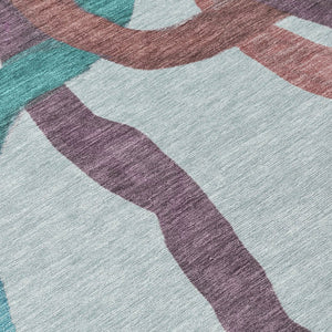 HomeRoots 8' Teal Blue Red & Mauve Round Abstract Washable Area Rug for Indoor & Outdoor Use, Easy Care! 690293