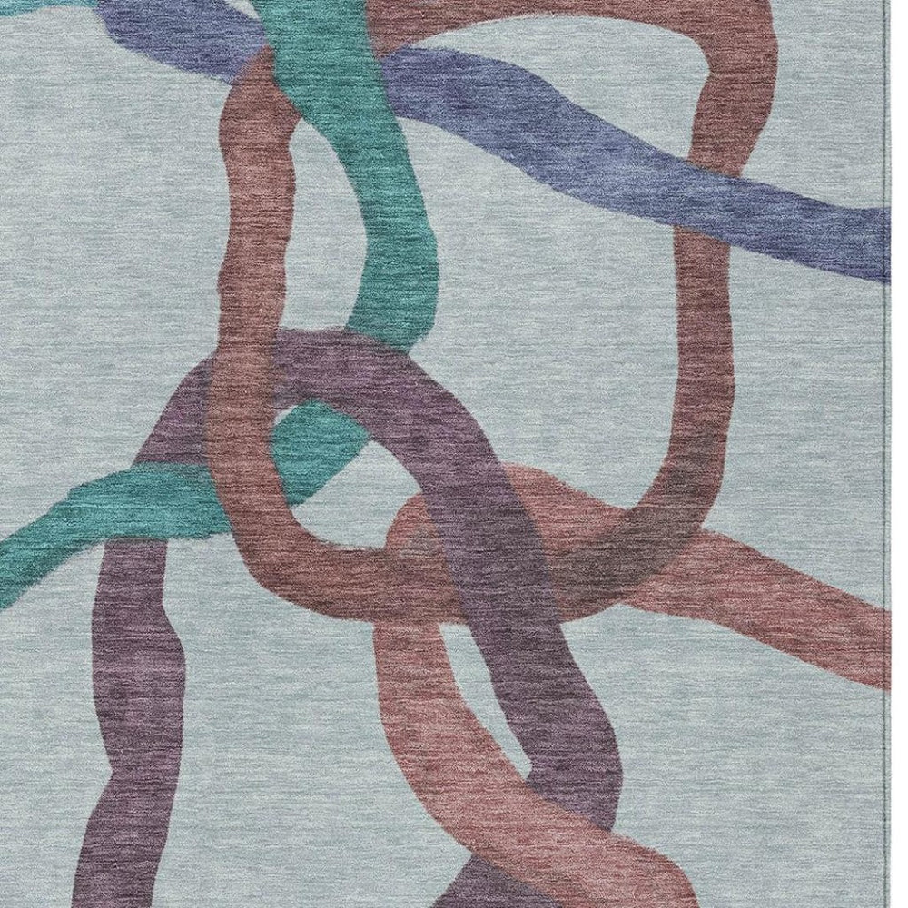 HomeRoots 9' X 12' Vibrant Abstract Washable Area Rug - Teal, Blue, Red & Mauve for Indoor/Outdoor Spaces 690295