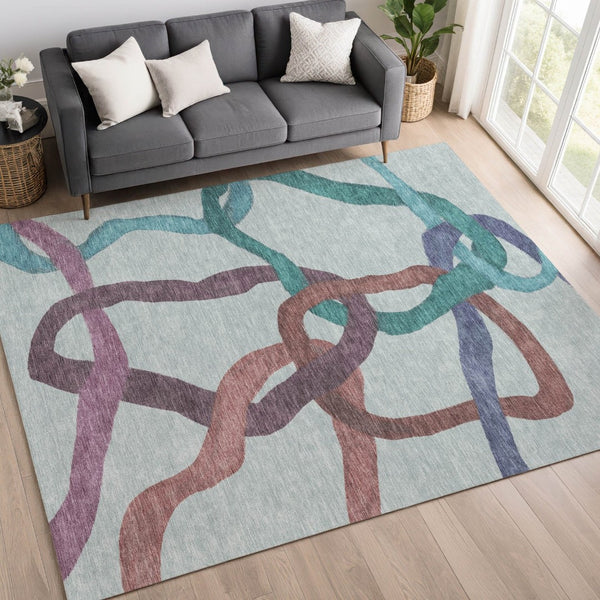 HomeRoots 9' X 12' Vibrant Abstract Washable Area Rug - Teal, Blue, Red & Mauve for Indoor/Outdoor Spaces 690295
