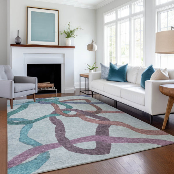 HomeRoots 9' X 12' Vibrant Abstract Washable Area Rug - Teal, Blue, Red & Mauve for Indoor/Outdoor Spaces 690295