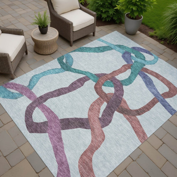 HomeRoots 9' X 12' Vibrant Abstract Washable Area Rug - Teal, Blue, Red & Mauve for Indoor/Outdoor Spaces 690295