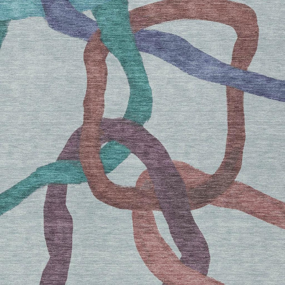 HomeRoots 10' Teal Blue, Red & Mauve Abstract Washable Area Rug - Durable for Indoor & Outdoor Use, Easy Care! 690296