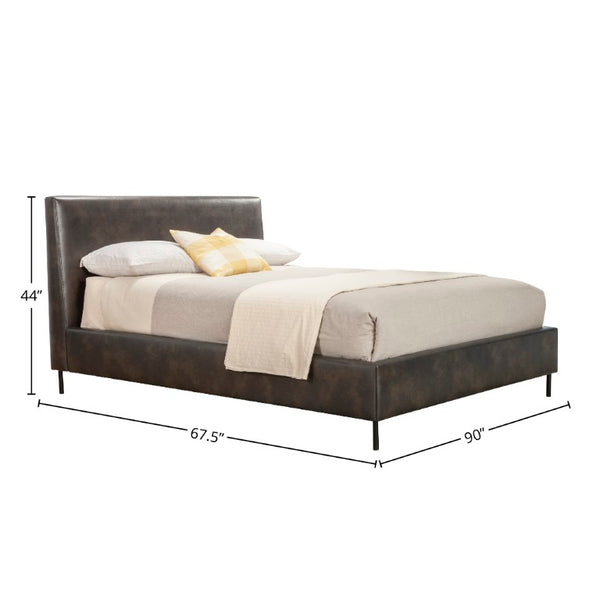 Alpine Furniture Sophia Gray Faux Leather Platform Bed With Tall Padded Headboard, Metal Legs, No Box Spring Needed 6902Q-GRY