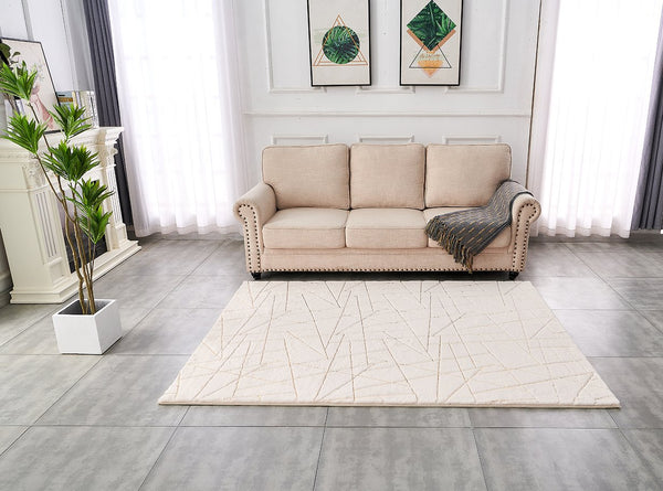 English Elm Luxury Faux Fur Area Rug - Beige & Gold Geometric Design, Machine Washable, Soft & Stylish Comfort B030P233689