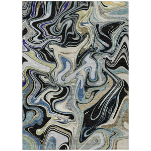 HomeRoots 10' Contemporary Abstract Area Rug in Black, Blue & Beige - Washable Indoor/Outdoor Durability! 690302