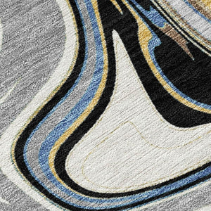 HomeRoots 9' Gray, Gold & Blue Abstract Washable Area Rug – Indoor/Outdoor Durable Design for Any Space 690307