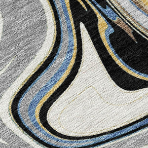 HomeRoots 10' Modern Abstract Area Rug in Gray, Gold & Blue - Durable, Washable & Stylish for Indoor/Outdoor Use 690308