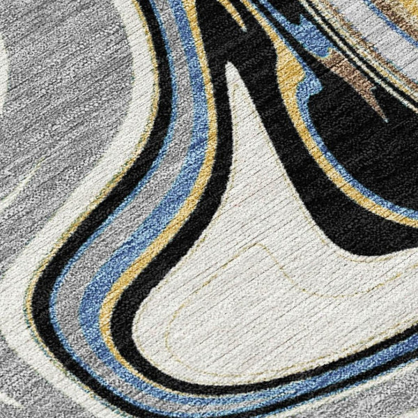 HomeRoots 10' Modern Abstract Area Rug in Gray, Gold & Blue - Durable, Washable & Stylish for Indoor/Outdoor Use 690308