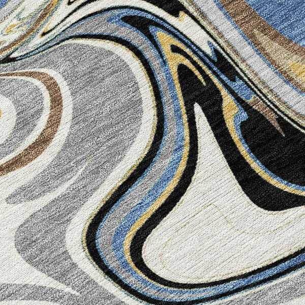 HomeRoots 10' Modern Abstract Area Rug in Gray, Gold & Blue - Durable, Washable & Stylish for Indoor/Outdoor Use 690308