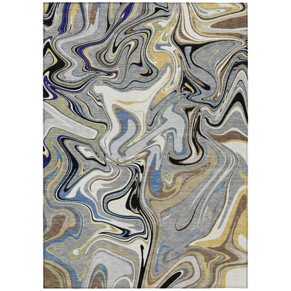 HomeRoots 10' Modern Abstract Area Rug in Gray, Gold & Blue - Durable, Washable & Stylish for Indoor/Outdoor Use 690308