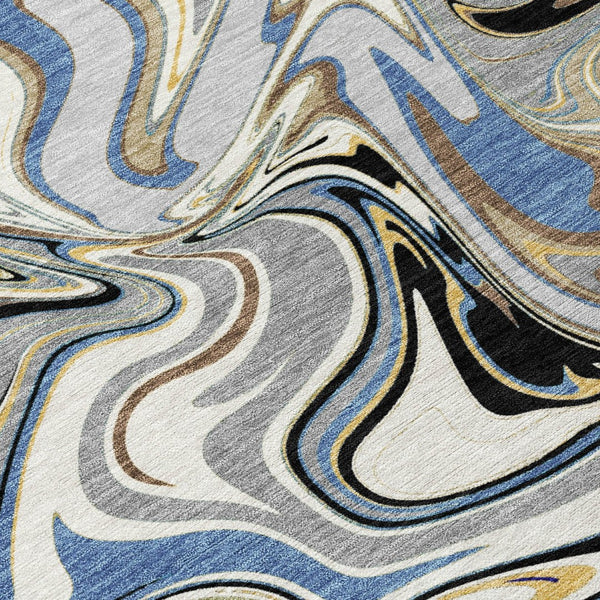 HomeRoots 10' Modern Abstract Area Rug in Gray, Gold & Blue - Durable, Washable & Stylish for Indoor/Outdoor Use 690308