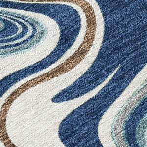 HomeRoots 8' X 10' Washable Navy Blue, Ivory & Gold Abstract Area Rug - Durable, Stylish for Indoor/Outdoor Use 690312