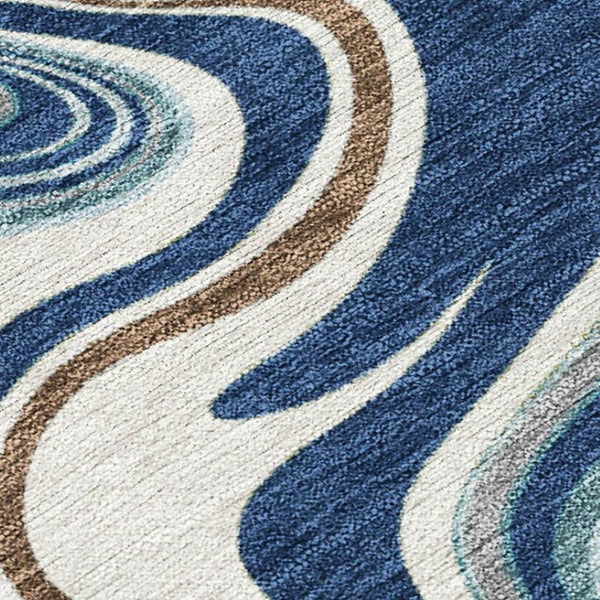 HomeRoots 8' X 10' Washable Navy Blue, Ivory & Gold Abstract Area Rug - Durable, Stylish for Indoor/Outdoor Use 690312