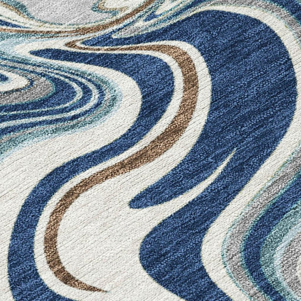 HomeRoots 10' Navy Blue, Ivory & Gold Abstract Washable Area Rug – Durable Indoor/Outdoor Design for Any Space 690314