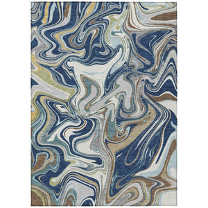HomeRoots 10' Navy Blue, Ivory & Gold Abstract Washable Area Rug – Durable Indoor/Outdoor Design for Any Space 690314