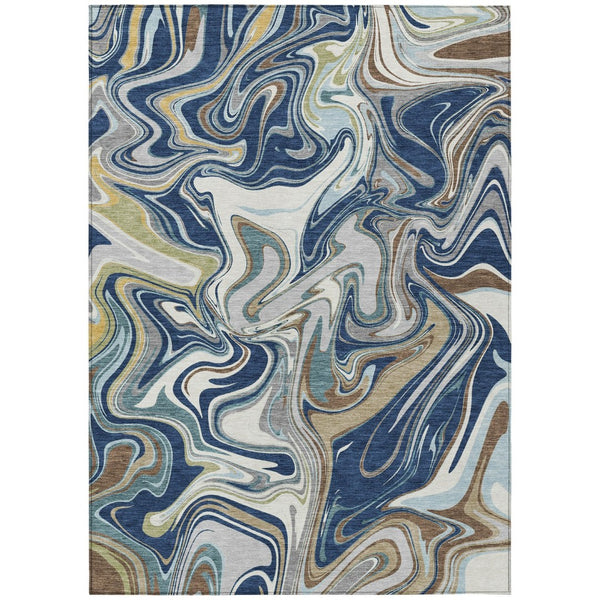 HomeRoots 10' Navy Blue, Ivory & Gold Abstract Washable Area Rug – Durable Indoor/Outdoor Design for Any Space 690314