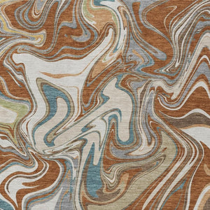 HomeRoots 5' X 8' Abstract Washable Area Rug in Rust, Ivory & Gray - Indoor/Outdoor, Stain-Resistant & Stylish 690316