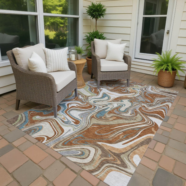 HomeRoots 5' X 8' Abstract Washable Area Rug in Rust, Ivory & Gray - Indoor/Outdoor, Stain-Resistant & Stylish 690316
