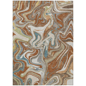 HomeRoots 5' X 8' Abstract Washable Area Rug in Rust, Ivory & Gray - Indoor/Outdoor, Stain-Resistant & Stylish 690316