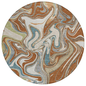HomeRoots 8' Round Abstract Area Rug in Rust, Ivory & Gray - Washable, Durable for Indoor & Outdoor Use 690317