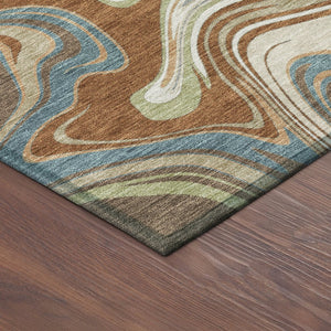 HomeRoots 8' Round Abstract Area Rug in Rust, Ivory & Gray - Washable, Durable for Indoor & Outdoor Use 690317
