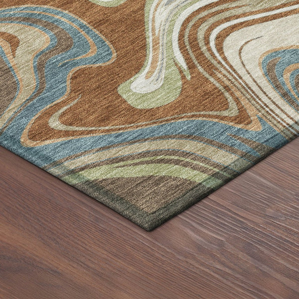 HomeRoots 8' Round Abstract Area Rug in Rust, Ivory & Gray - Washable, Durable for Indoor & Outdoor Use 690317