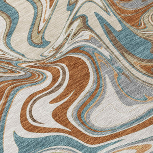 HomeRoots 8' Round Abstract Area Rug in Rust, Ivory & Gray - Washable, Durable for Indoor & Outdoor Use 690317