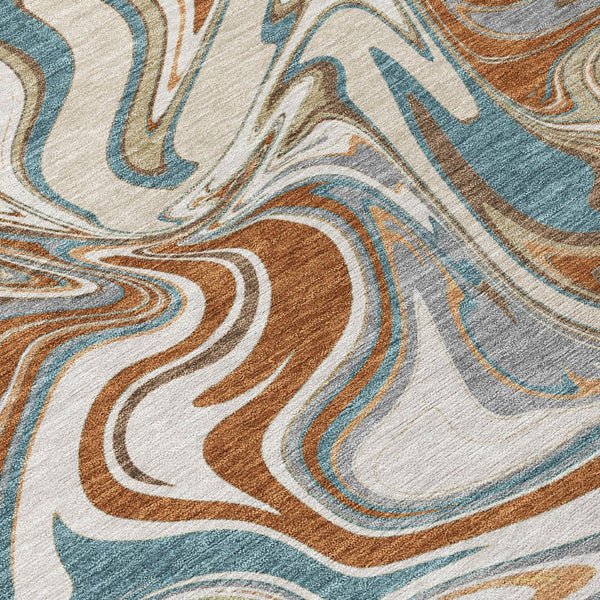 HomeRoots 8' Round Abstract Area Rug in Rust, Ivory & Gray - Washable, Durable for Indoor & Outdoor Use 690317