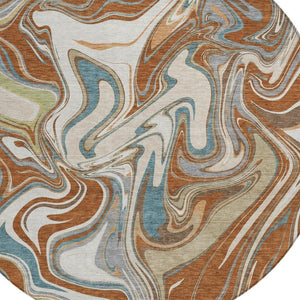 HomeRoots 8' Round Abstract Area Rug in Rust, Ivory & Gray - Washable, Durable for Indoor & Outdoor Use 690317