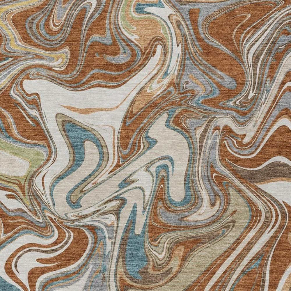 HomeRoots 8' X 10' Abstract Washable Area Rug in Rust, Ivory & Gray - Stylish, Durable, Indoor/Outdoor Essential 690318
