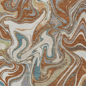 HomeRoots 9' x 12' Stylish Rust, Ivory & Gray Abstract Washable Area Rug for Indoor & Outdoor Spaces 690319