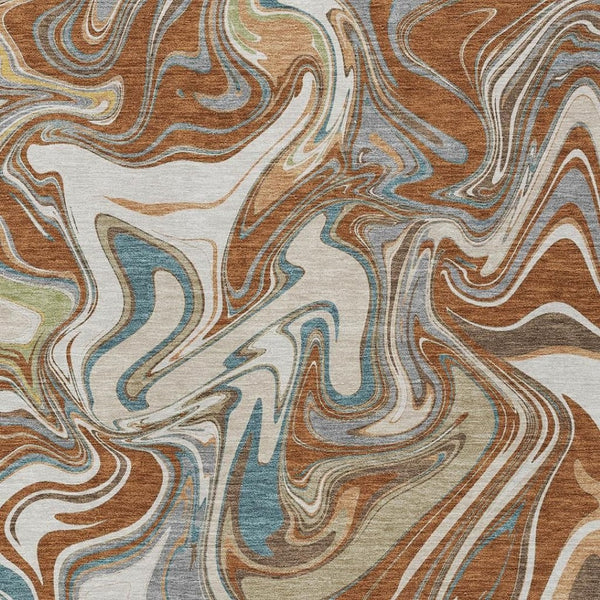 HomeRoots 9' x 12' Stylish Rust, Ivory & Gray Abstract Washable Area Rug for Indoor & Outdoor Spaces 690319