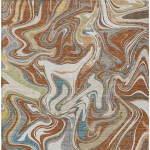 HomeRoots 9' x 12' Stylish Rust, Ivory & Gray Abstract Washable Area Rug for Indoor & Outdoor Spaces 690319