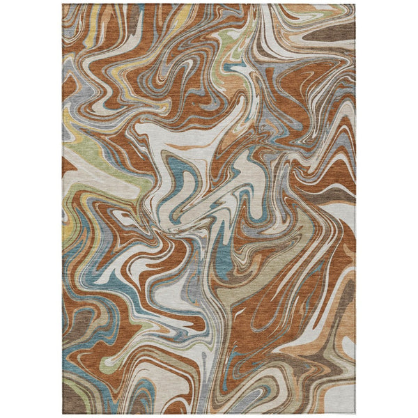 HomeRoots 9' x 12' Stylish Rust, Ivory & Gray Abstract Washable Area Rug for Indoor & Outdoor Spaces 690319