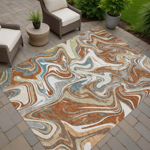 HomeRoots 9' x 12' Stylish Rust, Ivory & Gray Abstract Washable Area Rug for Indoor & Outdoor Spaces 690319
