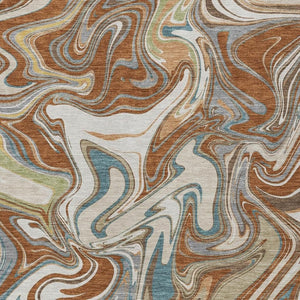 HomeRoots 10' X 14' Modern Abstract Washable Area Rug in Rust, Ivory & Gray - Stylish for Indoor/Outdoor Use 690320