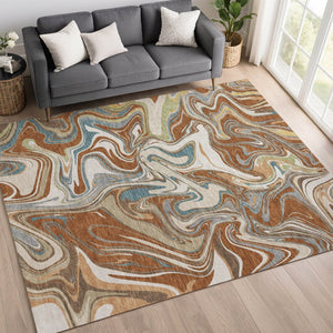 HomeRoots 10' X 14' Modern Abstract Washable Area Rug in Rust, Ivory & Gray - Stylish for Indoor/Outdoor Use 690320