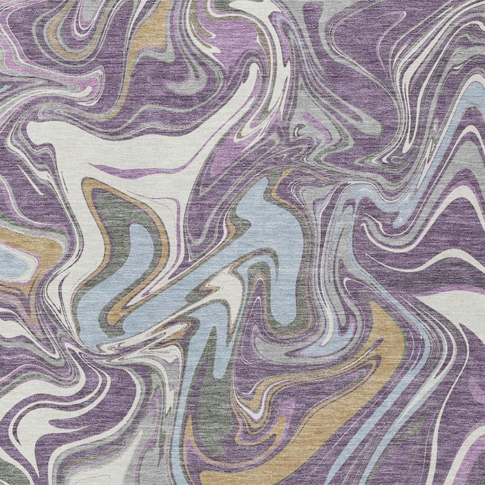 HomeRoots 5' X 8' Abstract Washable Area Rug in Purple, Ivory & Gold - Perfect for Indoor & Outdoor Spaces! 690322