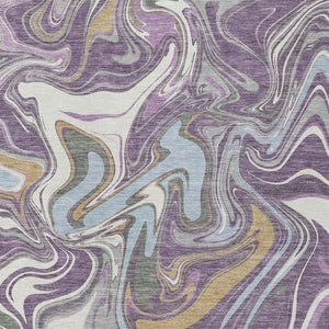 HomeRoots 5' X 8' Abstract Washable Area Rug in Purple, Ivory & Gold - Perfect for Indoor & Outdoor Spaces! 690322