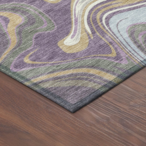 HomeRoots 8' Stunning Purple, Ivory & Gold Round Abstract Area Rug – Durable, Washable for Indoor & Outdoor Use 690323