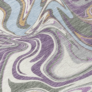 HomeRoots 8' Stunning Purple, Ivory & Gold Round Abstract Area Rug – Durable, Washable for Indoor & Outdoor Use 690323