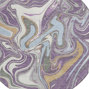 HomeRoots 8' Stunning Purple, Ivory & Gold Round Abstract Area Rug – Durable, Washable for Indoor & Outdoor Use 690323